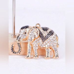 NEW Black, Chrystal and Gold Elephant Bag Charm/Keychain.